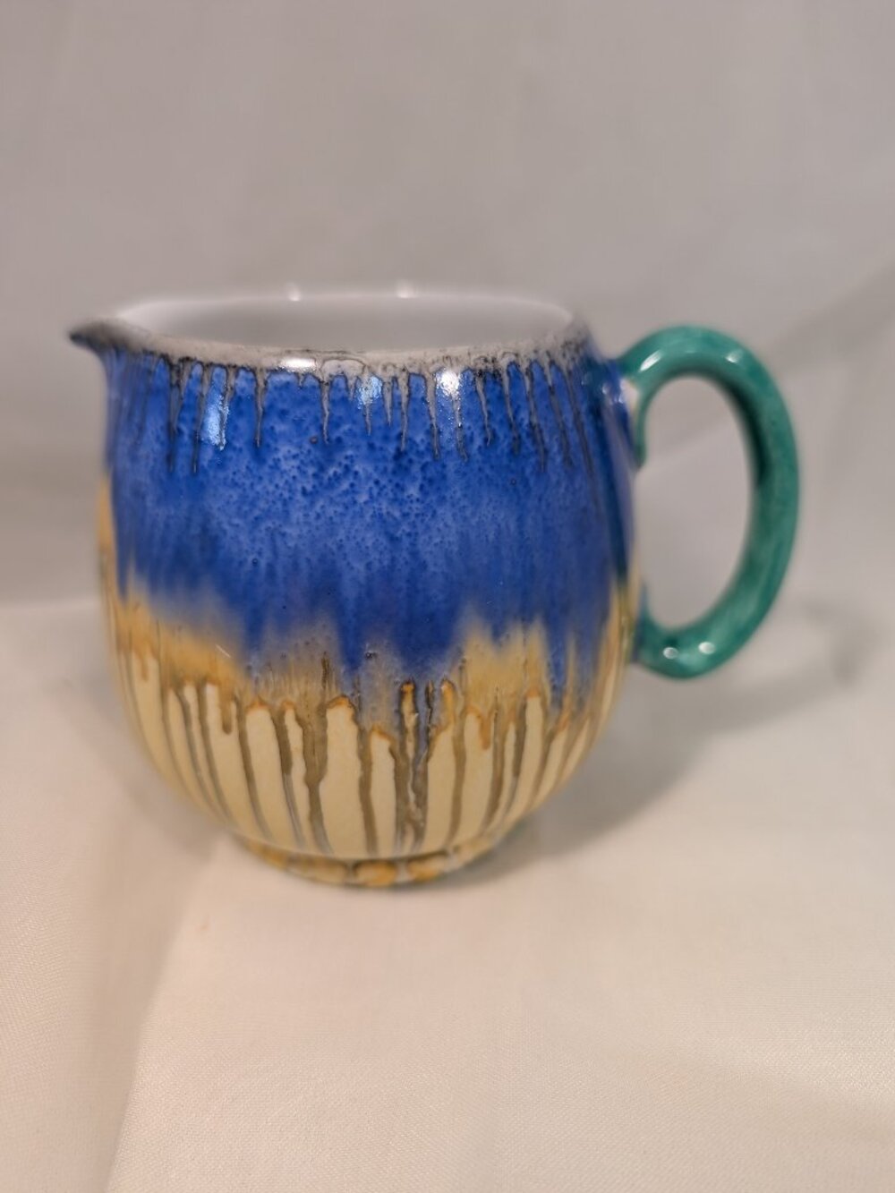 SHELLEY CREAMER / MILK JUG Stunning Blue and Yellow with Drip Glaze circa 1930s